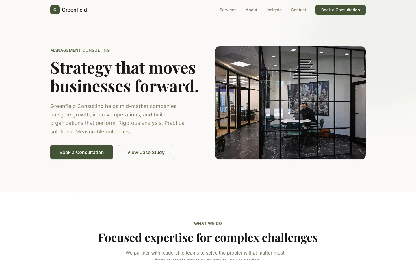 Greenfield Consulting screenshot